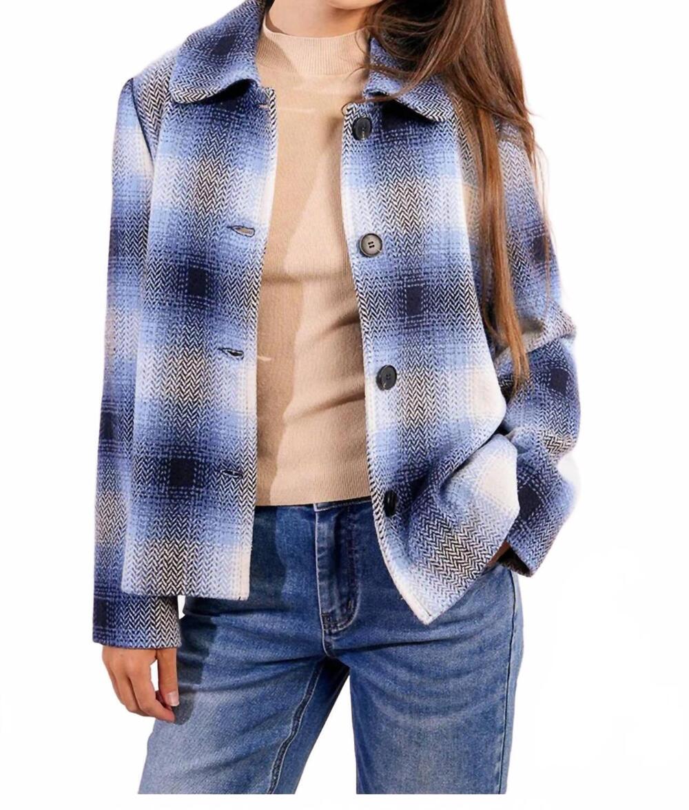 NEW MOLLY BRACKEN plaid woven jacket in blue multi